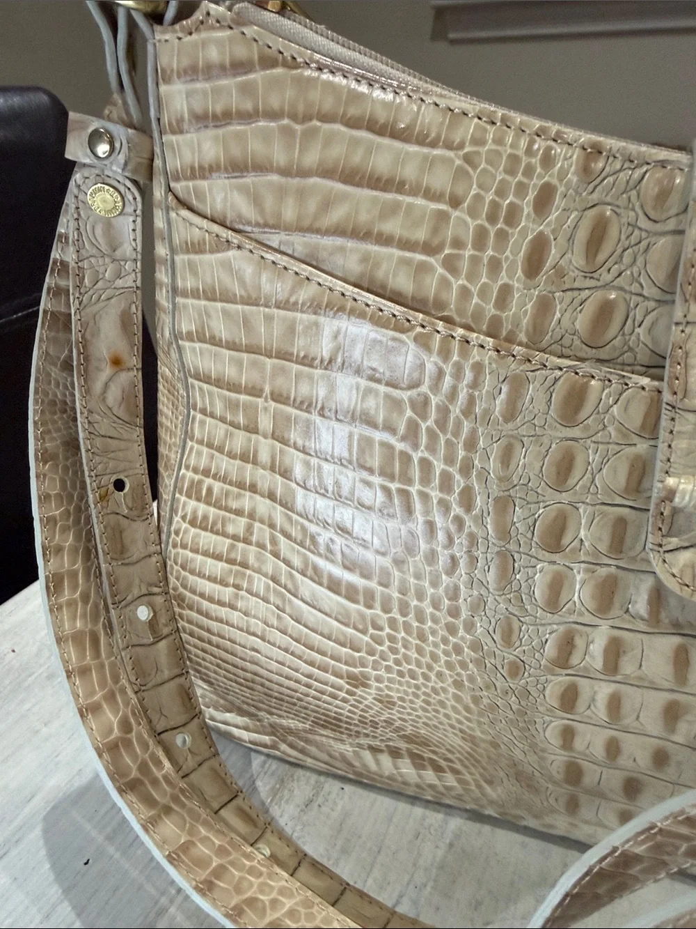 Vintage Brahmin Isabelle Croc-Embossed Hobo in Light Taupe